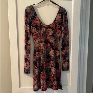 Vintage Pink and Red Long Sleeve Scoop Neck Dress